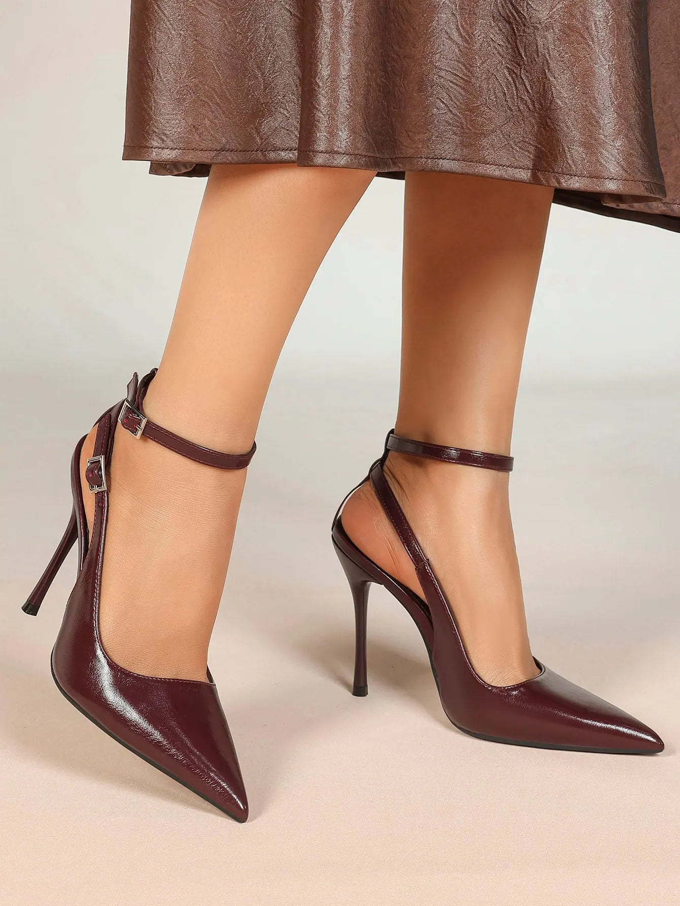 Ivory D’Orsay Double Strap Stiletto Heels – Women’s Pointed Toe Ankle Strap High Heels YISHIFAN