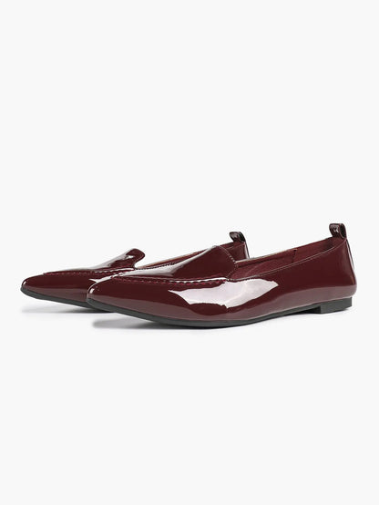 Women's Burgundy Leather Loafers  Pointed Toe Slip Soft for Casual Chic Office  Everyday Dress Shoes YISHIFAN