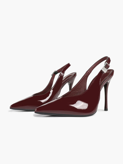 Women Slingback Closed Pointed Toe Leather Backless Stiletto Wedding Pumps Formal Shoes YISHIFAN