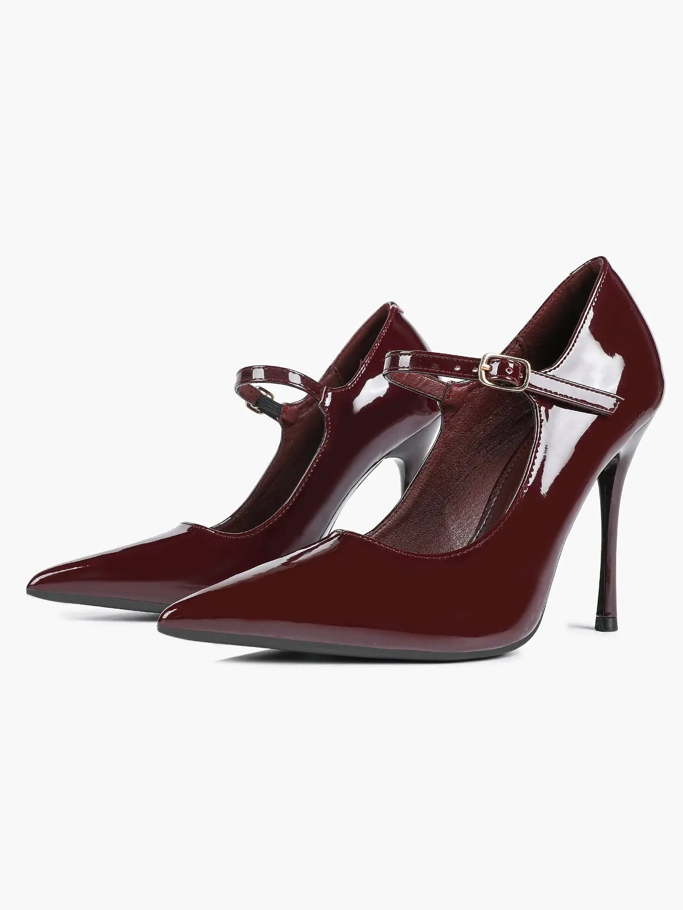 Wine Red Mary Jane Stiletto Sandals Pointed Toe Ankle Strap for Women for Wedding Party Shoes YISHIFAN