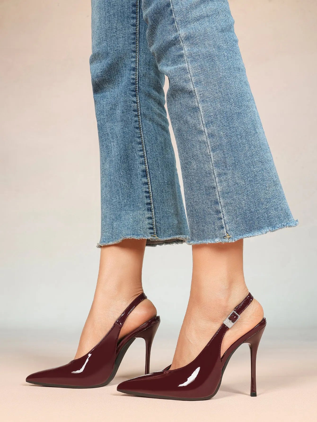 Women Slingback Closed Pointed Toe Leather Backless Stiletto Wedding Pumps Formal Shoes YISHIFAN