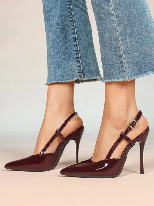 Women's Closed Toe Pointed Toe Open Back Stiletto Sandals Ankle Strap High Heel for Party Office YISHIFAN