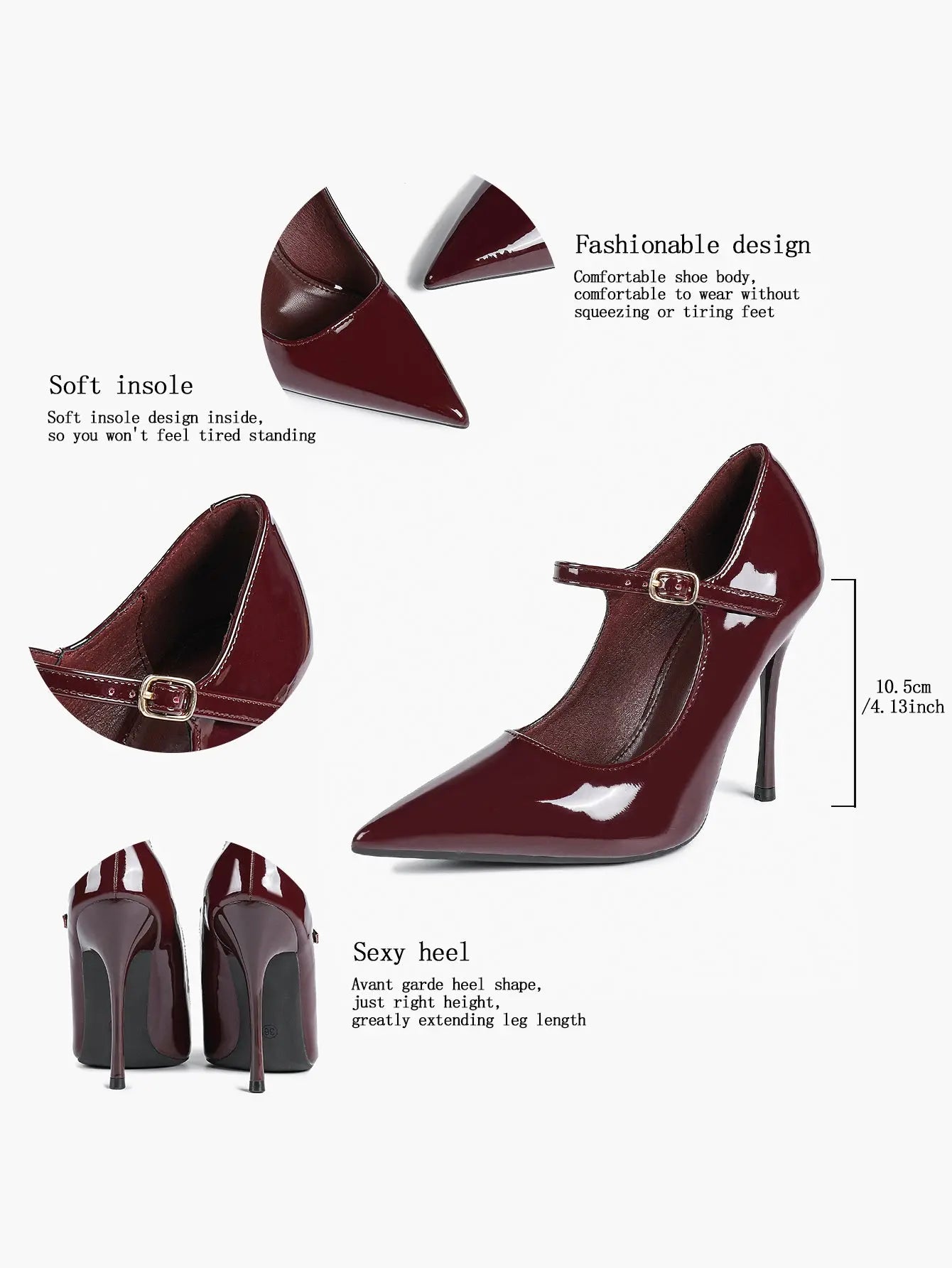 Wine Red Mary Jane Stiletto Sandals Pointed Toe Ankle Strap for Women for Wedding Party Shoes YISHIFAN