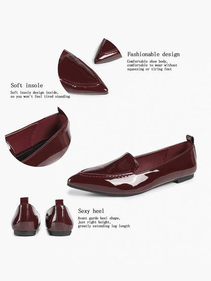 Women's Burgundy Leather Loafers  Pointed Toe Slip Soft for Casual Chic Office  Everyday Dress Shoes YISHIFAN