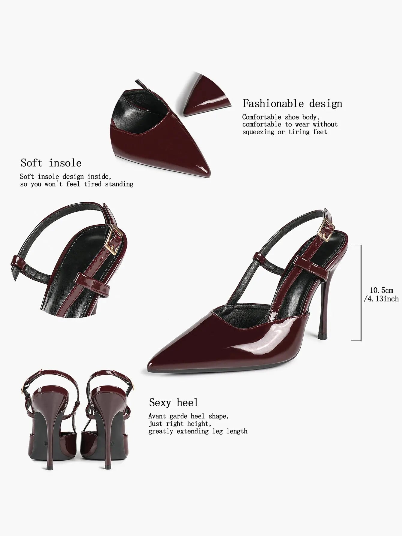 Women's Closed Toe Pointed Toe Open Back Stiletto Sandals Ankle Strap High Heel for Party Office YISHIFAN