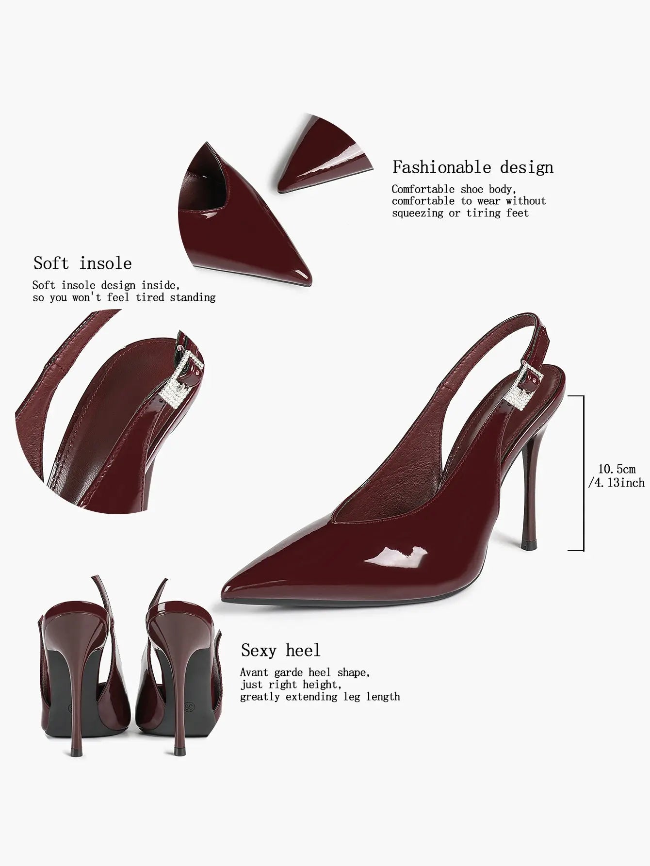 Women Slingback Closed Pointed Toe Leather Backless Stiletto Wedding Pumps Formal Shoes YISHIFAN