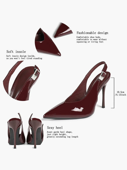 Women Slingback Closed Pointed Toe Leather Backless Stiletto Wedding Pumps Formal Shoes YISHIFAN