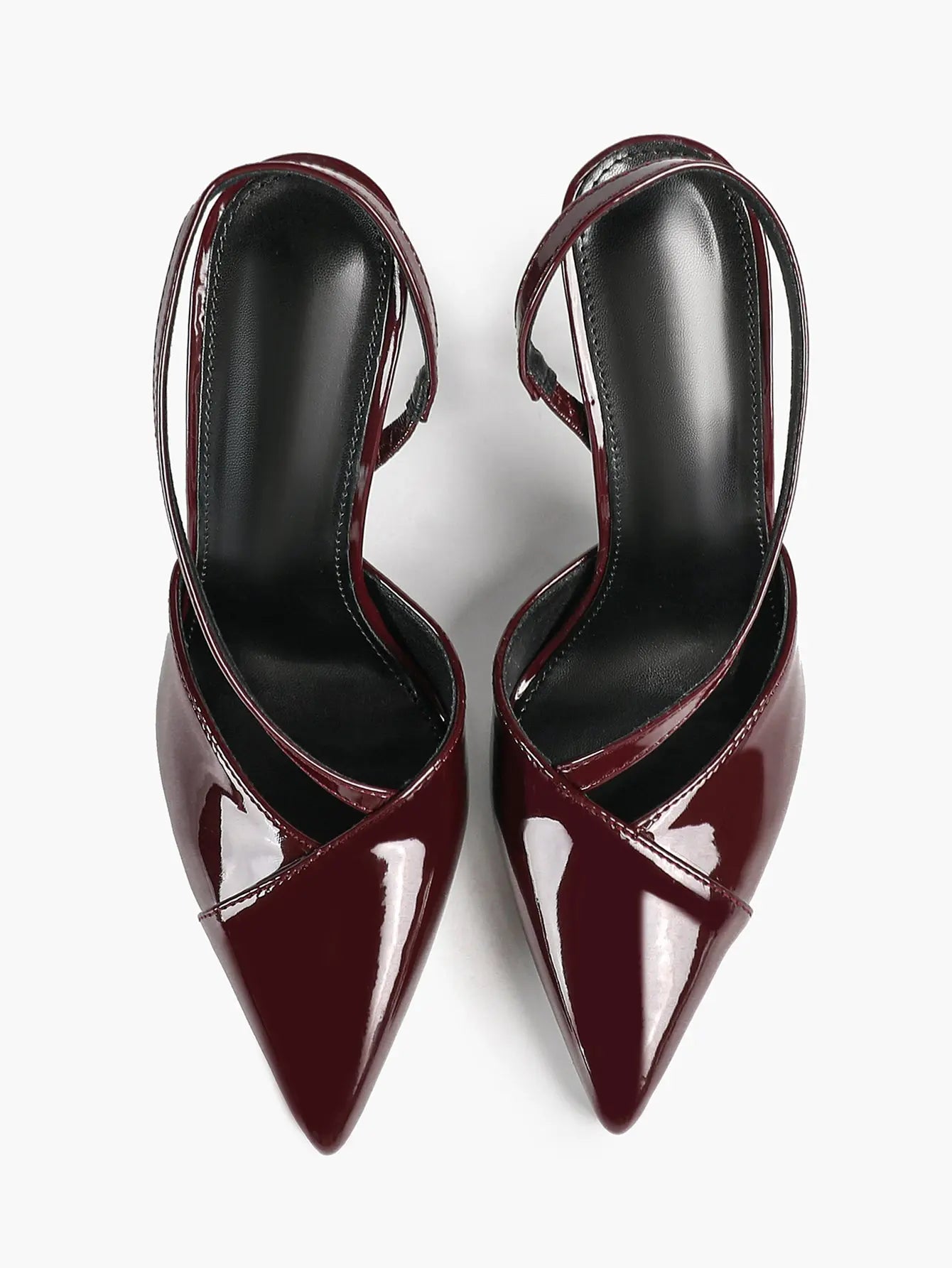 Women's Wine Red Pointed Toe Slingback Heels Liquid Gloss for Party Wedding Dress Shoes YISHIFAN