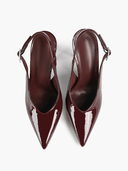 Women Slingback Closed Pointed Toe Leather Backless Stiletto Wedding Pumps Formal Shoes YISHIFAN