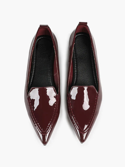 Women's Burgundy Leather Loafers  Pointed Toe Slip Soft for Casual Chic Office  Everyday Dress Shoes YISHIFAN