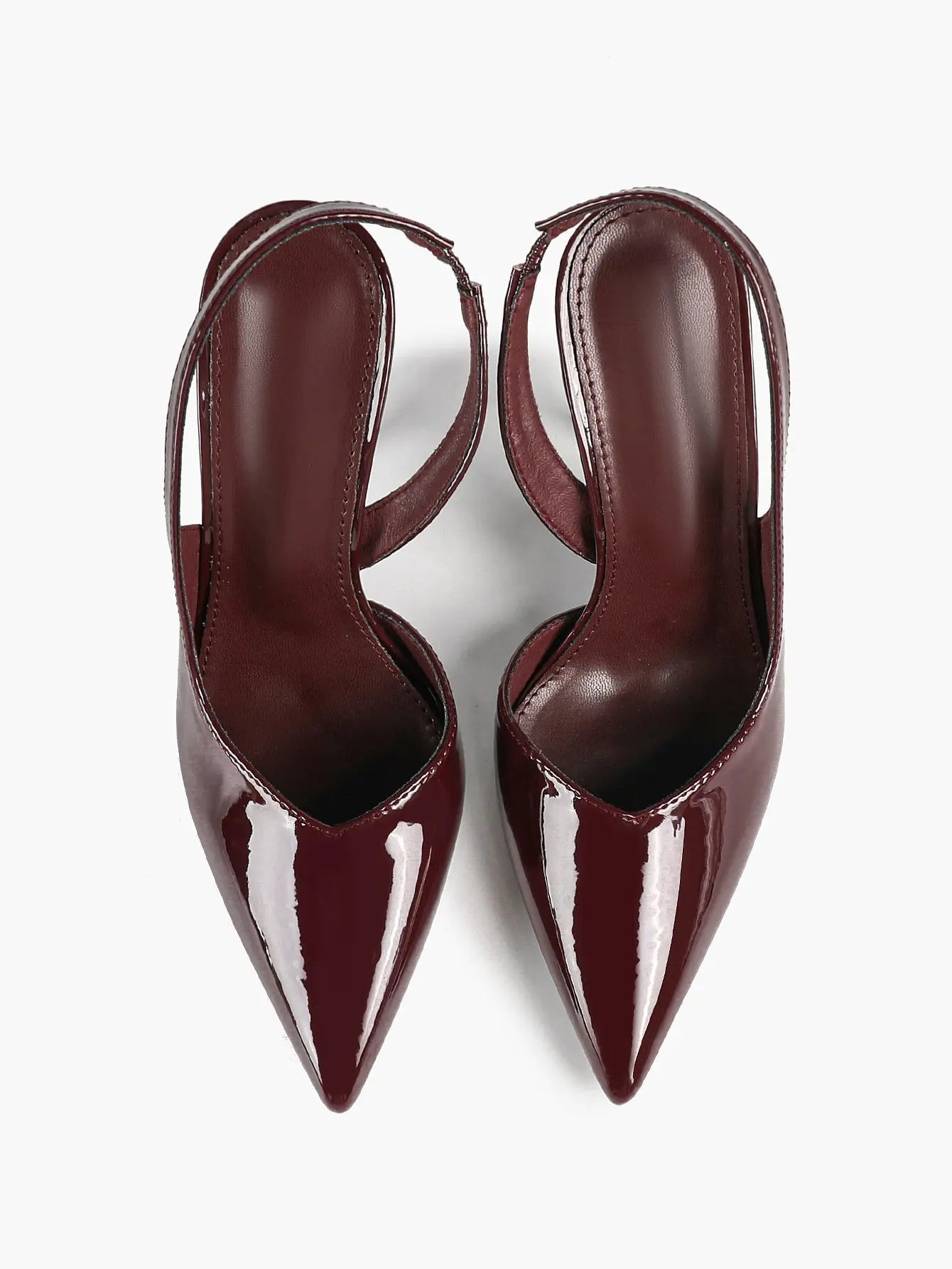 Burgundy Leather Stiletto for Women Closed Pointed Toe Slingback Heel Liquid Burgundy Gloss Sexy Shoes YISHIFAN