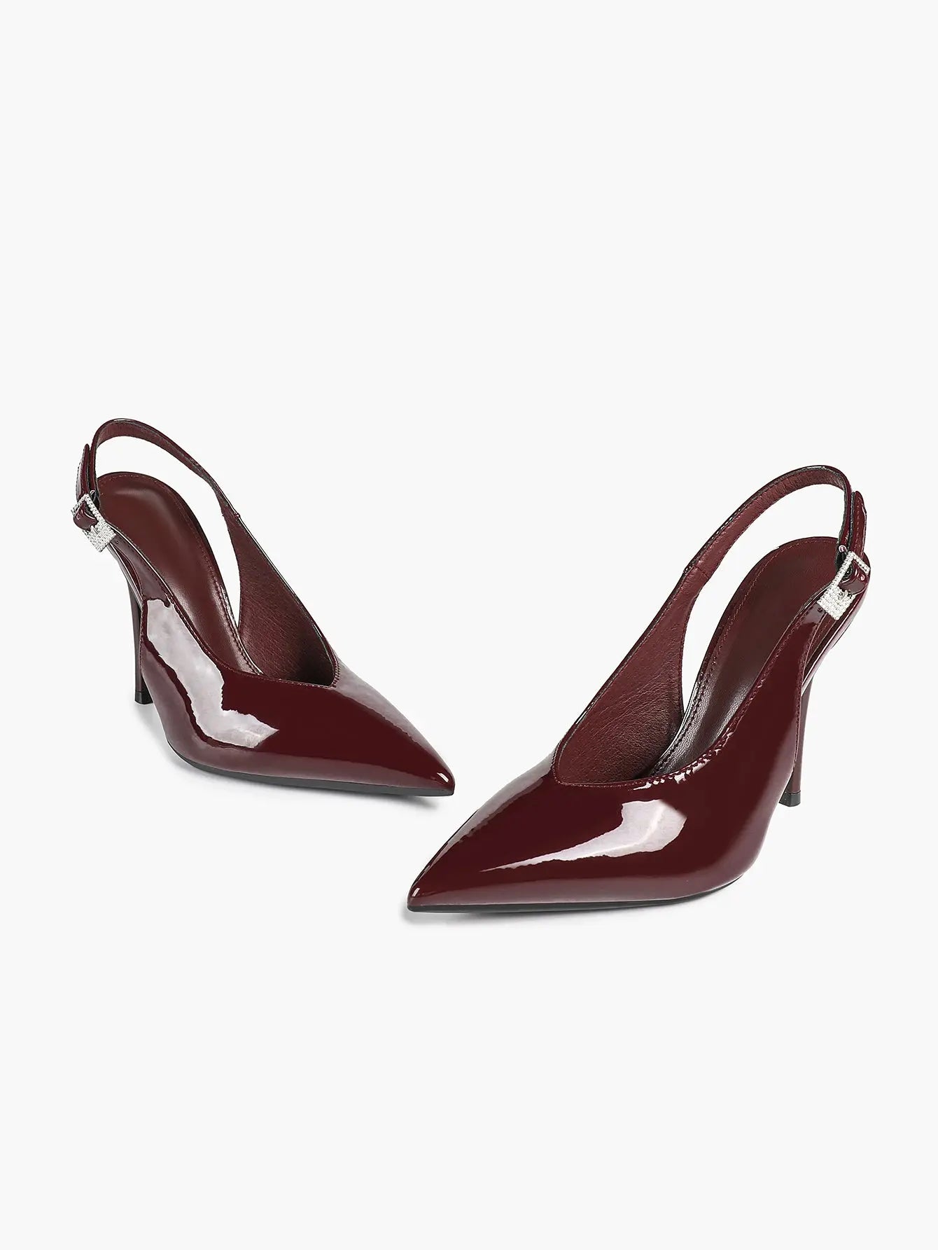 Women Slingback Closed Pointed Toe Leather Backless Stiletto Wedding Pumps Formal Shoes YISHIFAN