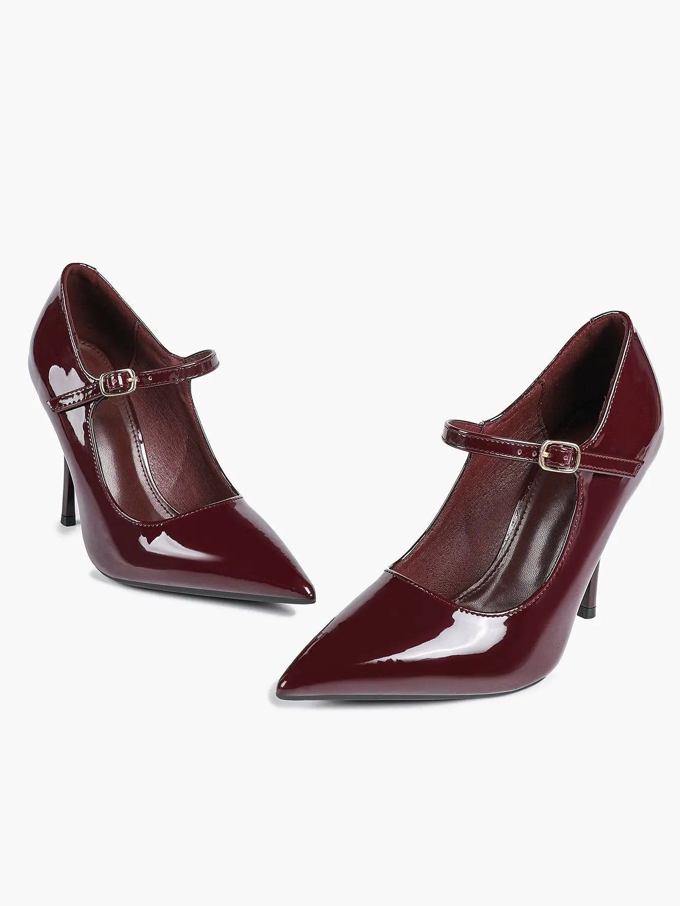 Wine Red Mary Jane Stiletto Sandals Pointed Toe Ankle Strap for Women for Wedding Party Shoes YISHIFAN