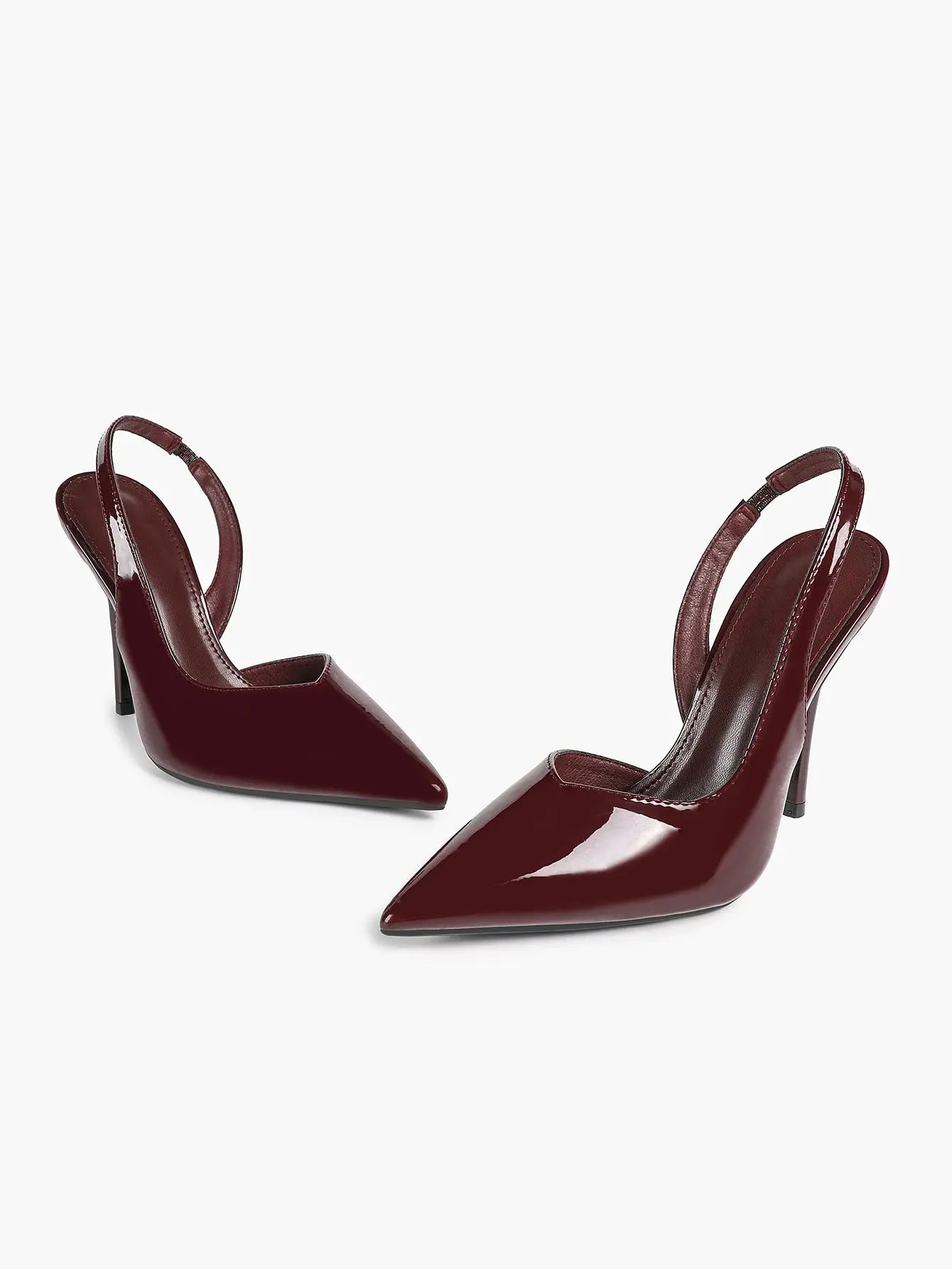 Burgundy Leather Stiletto for Women Closed Pointed Toe Slingback Heel Liquid Burgundy Gloss Sexy Shoes YISHIFAN