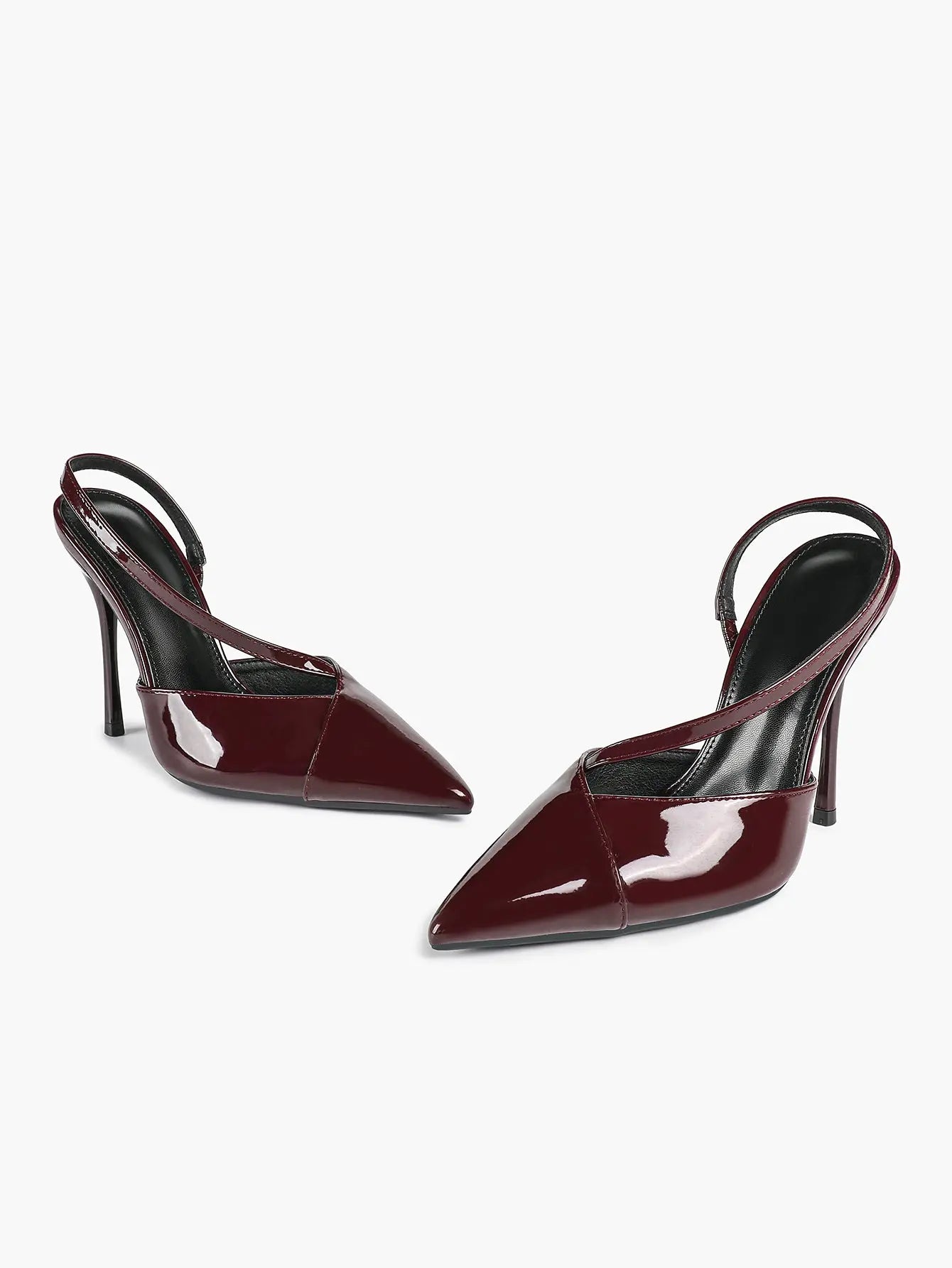 Women's Wine Red Pointed Toe Slingback Heels Liquid Gloss for Party Wedding Dress Shoes YISHIFAN