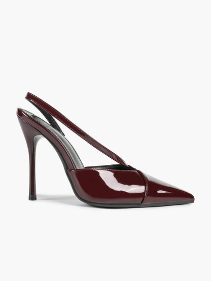 Women's Wine Red Pointed Toe Slingback Heels Liquid Gloss for Party Wedding Dress Shoes YISHIFAN