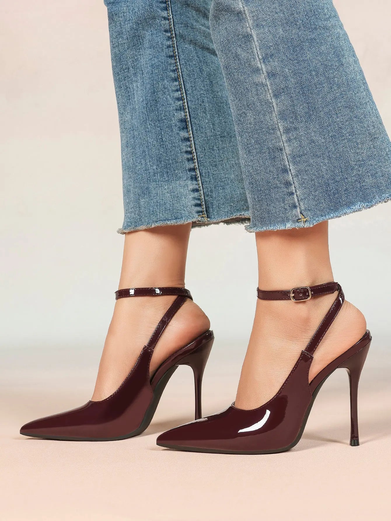 Women's Leather Pointed Toe Closed Toe Ankle Strap Heels Dress Shoes for Wedding Party Office YISHIFAN