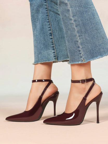 Women's Leather Pointed Toe Closed Toe Ankle Strap Heels Dress Shoes for Wedding Party Office YISHIFAN