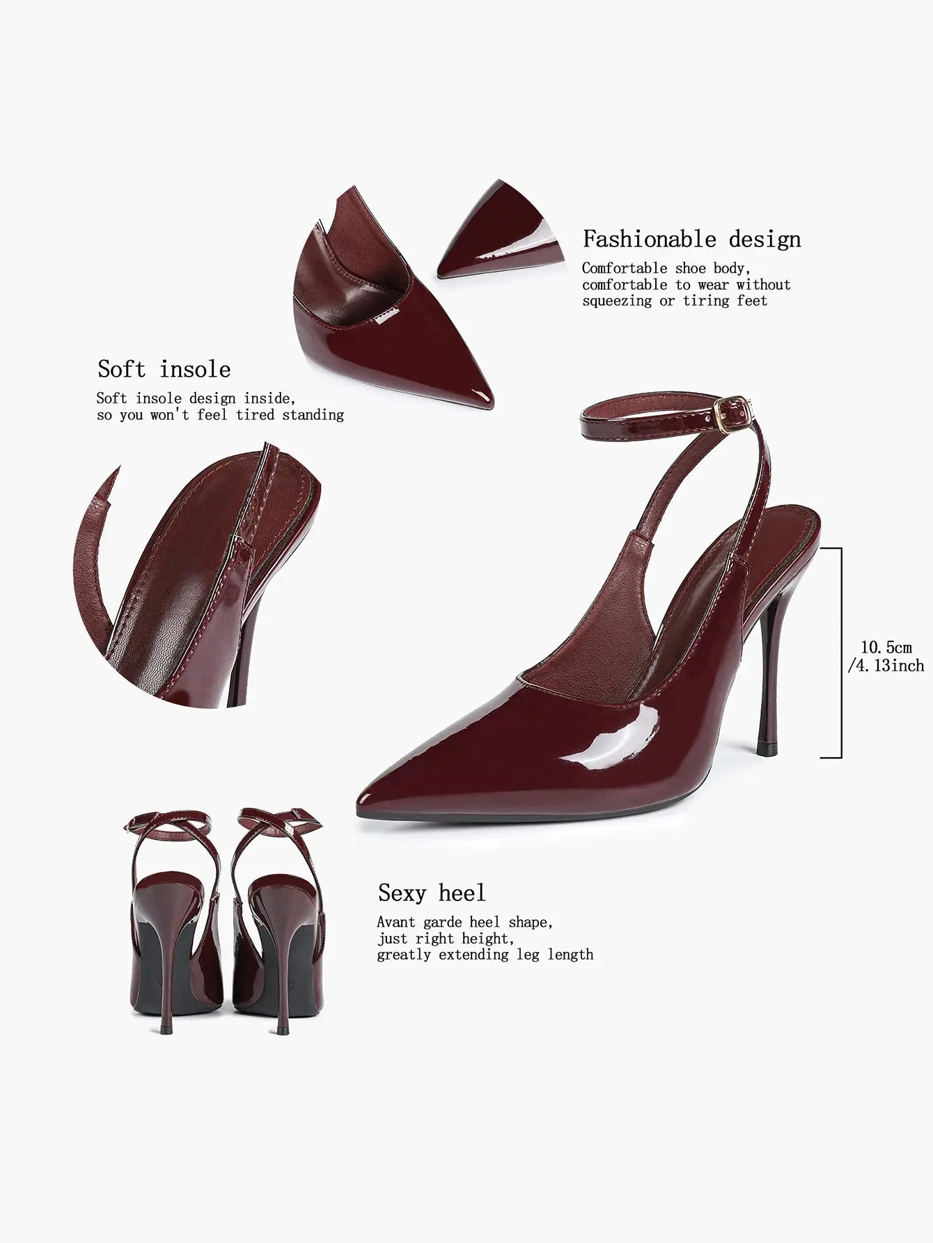 Women's Leather Pointed Toe Closed Toe Ankle Strap Heels Dress Shoes for Wedding Party Office YISHIFAN