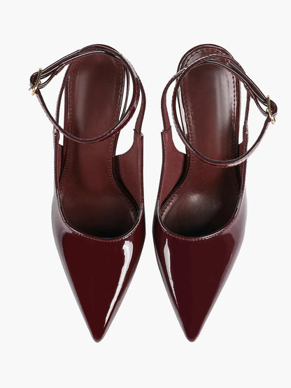 Women's Leather Pointed Toe Closed Toe Ankle Strap Heels Dress Shoes for Wedding Party Office YISHIFAN