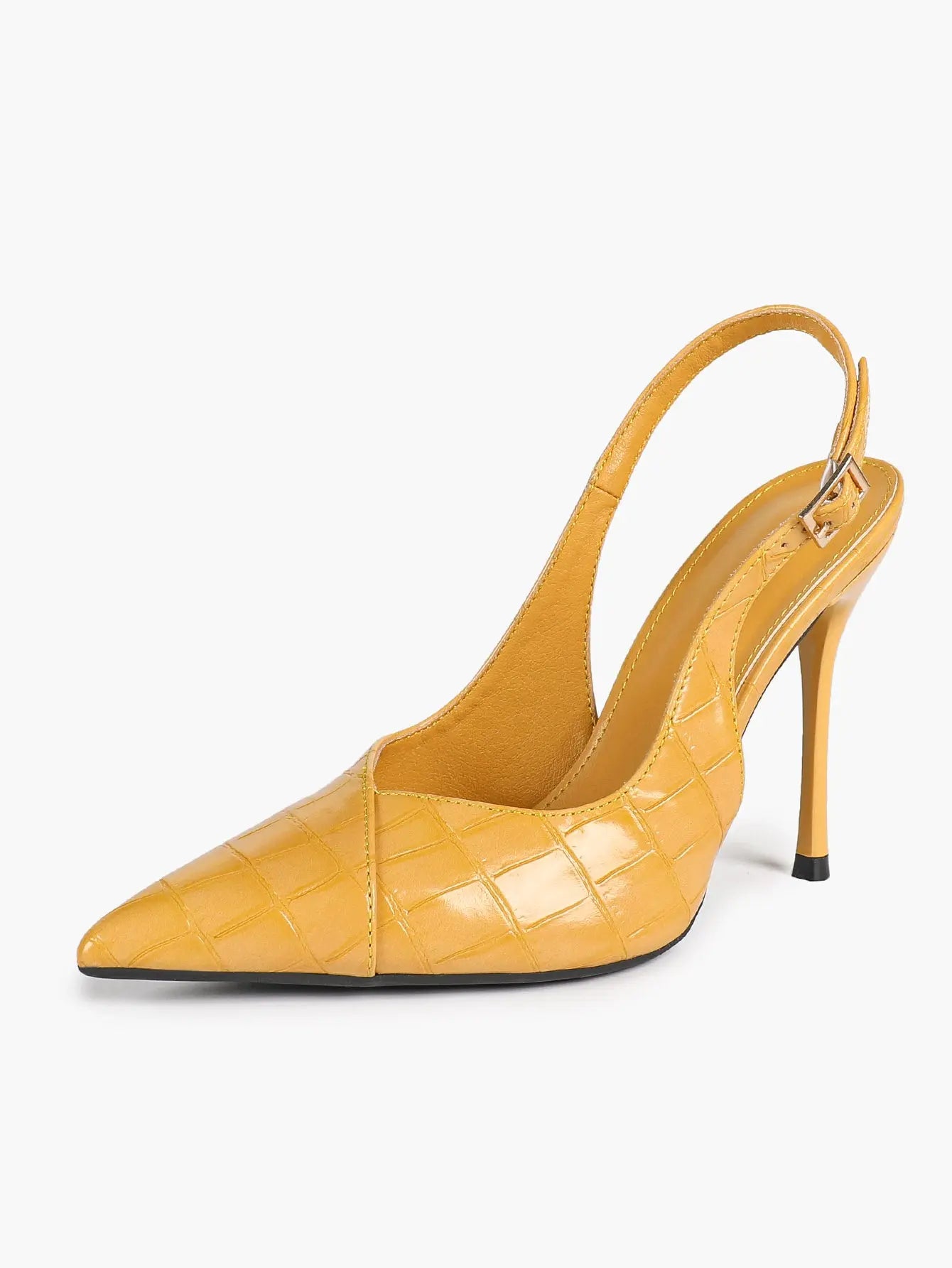 Vintage Luxe Reimagined: Deep Green Pointed Slingbacks with Croc Texture & All-Day Soft Insole YISHIFAN