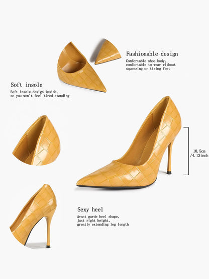 Women's Stiletto Heels Closed Sharp Pointed Toe Classic Wedding Party Dress Pump Shoes YISHIFAN