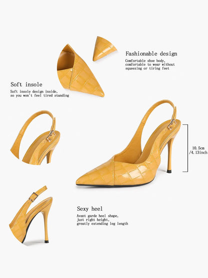 Vintage Luxe Reimagined: Deep Green Pointed Slingbacks with Croc Texture & All-Day Soft Insole YISHIFAN