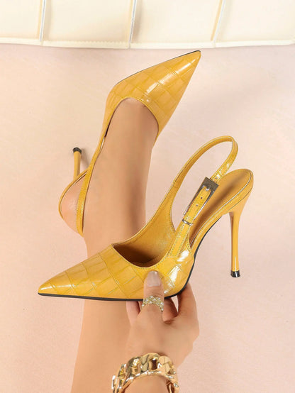 Women's Green Stone High-Heel Sandals Pointed Toe Slingback Stiletto Heels Wedding Party Evening Dress Shoes YISHIFAN