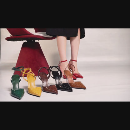 Women's Leather 4.13 INCH High-Heel Stiletto Pointed Toe Slingback Stiletto Heels for Elegant Scene