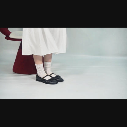 Women Round Toe Bow Quilted Mary Janes Flats Comfortable Casual Dress Shoes with Buckle Strap Casual Work Office Shoes