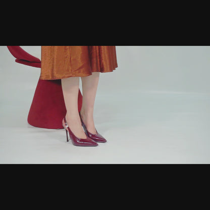 Women Slingback Closed Pointed Toe Leather Backless Stiletto Wedding Pumps Formal Shoes