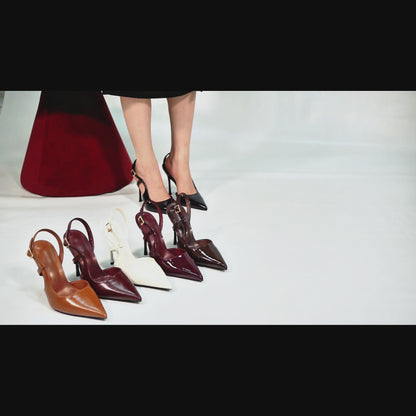 Women Closed Toe Slingback Heels Strappy Pointed Toe Stiletto Heels Wedding Party Dress Shoes