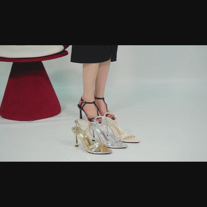 Women's Metallic Gold T-Strap Multi-Strap Stiletto Sandals Stiletto Heel for Party Office Shoes