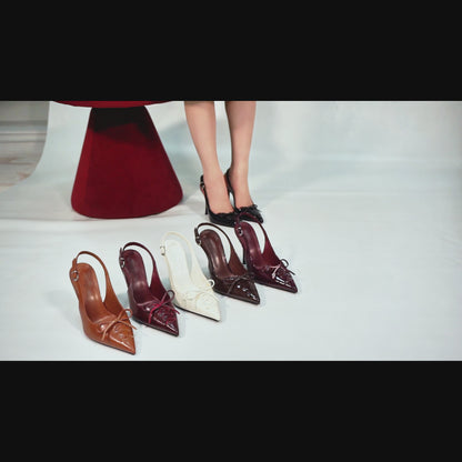 Slingback Pumps for Women Pointed Toe Bow Tie Stiletto Heels Dress Shoes Comfortable Sexy High Heels