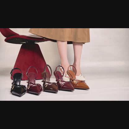 Slingback Pumps for Women Pointed Toe Cross Strap Stiletto Heels Buckle Dress Shoes Party Wedding