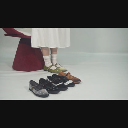 Black Velvet Mary Janes: White Lace Accents, Gold-Buckle Straps & Avant-Garde Comfort Flats