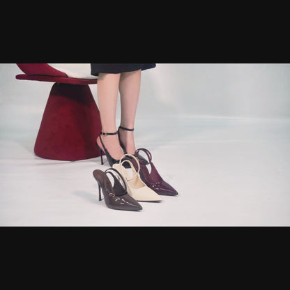 Women's Leather 4.13 INCH High-Heel Stiletto Pointed Toe Slingback Stiletto Heels for Elegant Scene
