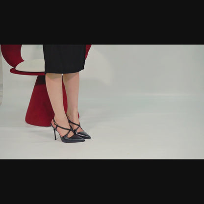 Women's Black High-Heel Sandals Pointed Toe Cross Ankle Strap Stiletto Heels Wedding Party Dress Shoes