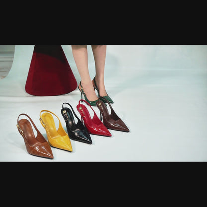 Green Stone High-Heel Sandals Pointed Toe Slingback Stiletto Heels Wedding Party Evening Dress Shoes